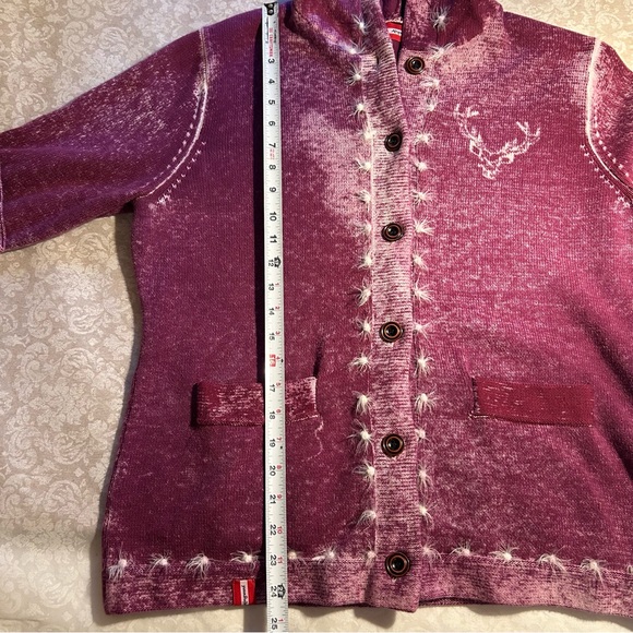 Almgwand ~Vintage Austrian Reindeer Button Front Hoodie Cardigan Sweater~ XL /16 - Picture 14 of 15